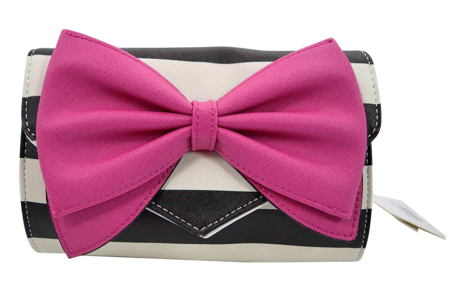 Accessories Hot Pink Bow Bow Wallet Clutch Purse - Striped Clutch Wallet Crossbody Purse with Oversized Bow