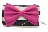 Accessories Hot Pink Bow Bow Wallet Clutch Purse - Striped Clutch Wallet Crossbody Purse with Oversized Bow