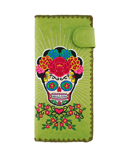 Lavishy Catrina Day Of The Dead sugar skull Embroidered Flat Large Wallet Gift