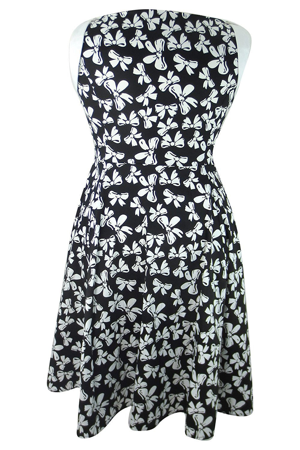 Plus size Vintage Pinup Black White Bow Print cocktail wedding Party Flare Dress XL / Black Plus size Vintage Pinup Black White Bow Print cocktail wedding Party Flare Dress XL / Black