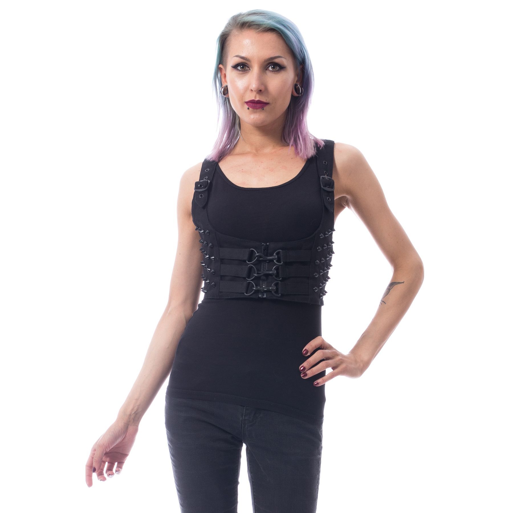 Accessories Heartless Gothic Punk Grunge Black Gothic buckle harness vest With studs