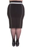 Bottoms Hell Bunny 50's Vintage Contrast Piping Black Fitted Wiggle Pencil Skirt with Belt