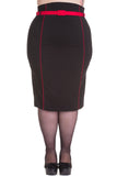 Bottoms 2XL / Red Hell Bunny 50's Vintage Contrast Piping Black Fitted Wiggle Pencil Skirt with Belt