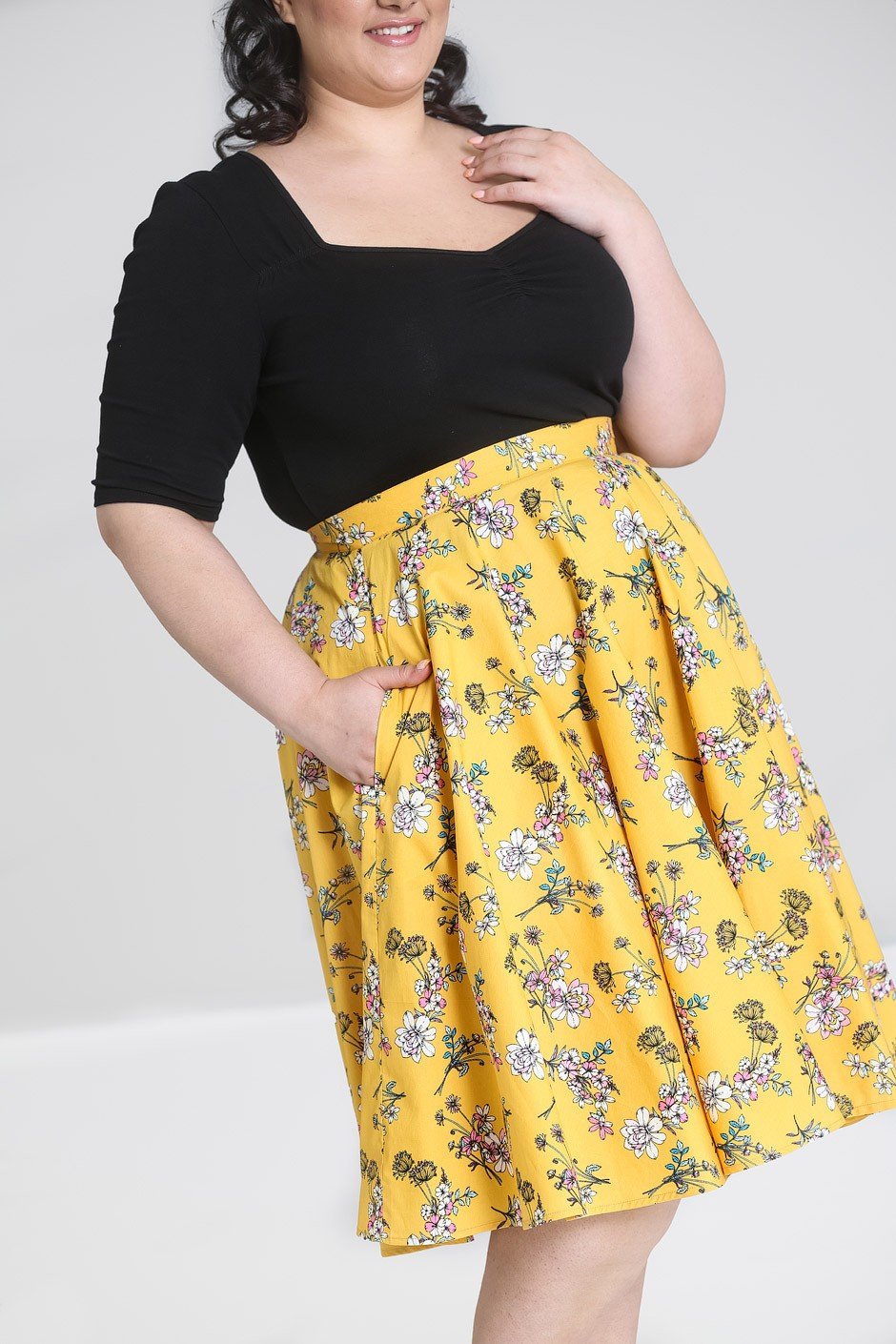 Bottoms Hell Bunny Summer Vintage Garden Muriel Mustard Yellow 50's Skirt with Pockets