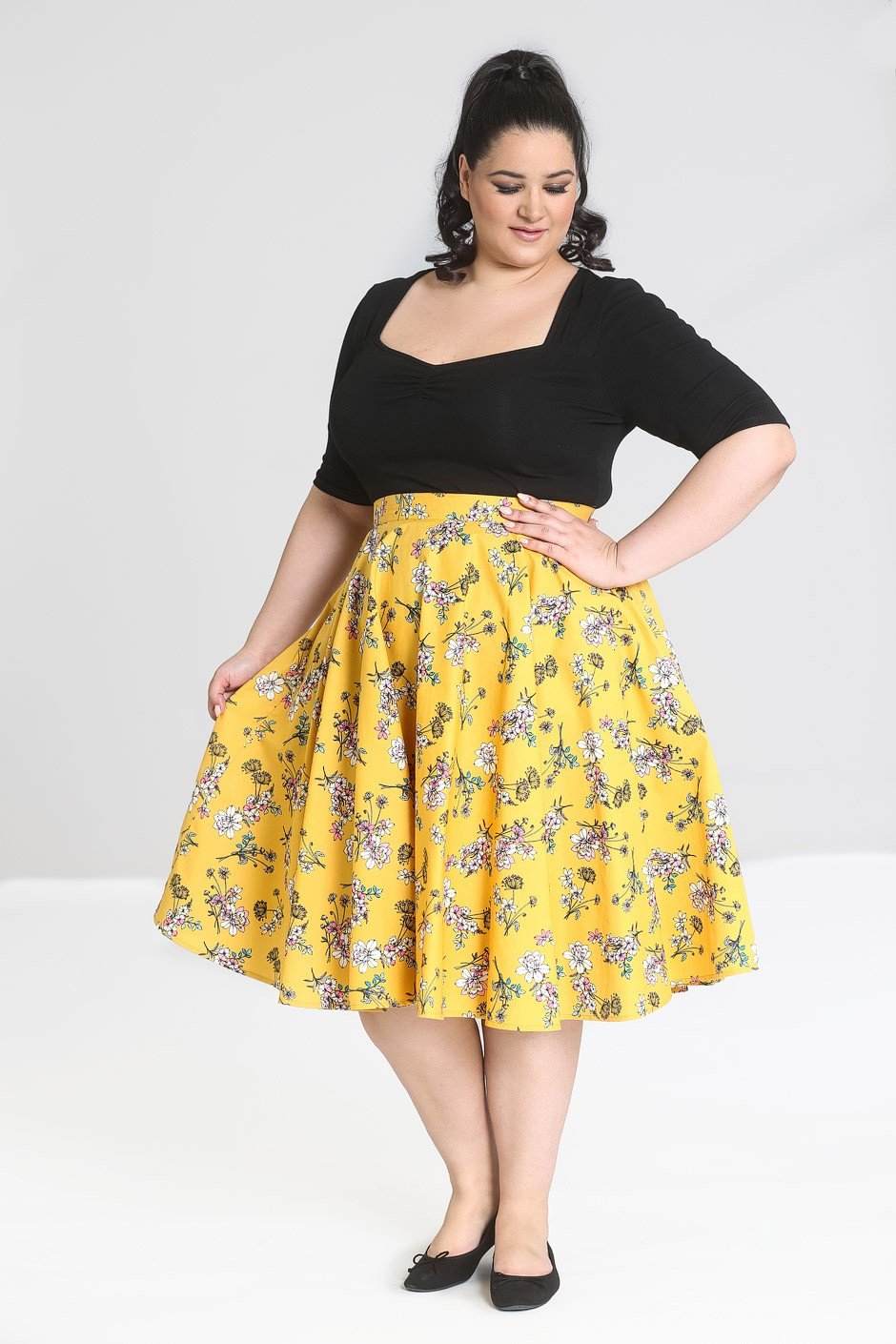 Bottoms Hell Bunny Summer Vintage Garden Muriel Mustard Yellow 50's Skirt with Pockets