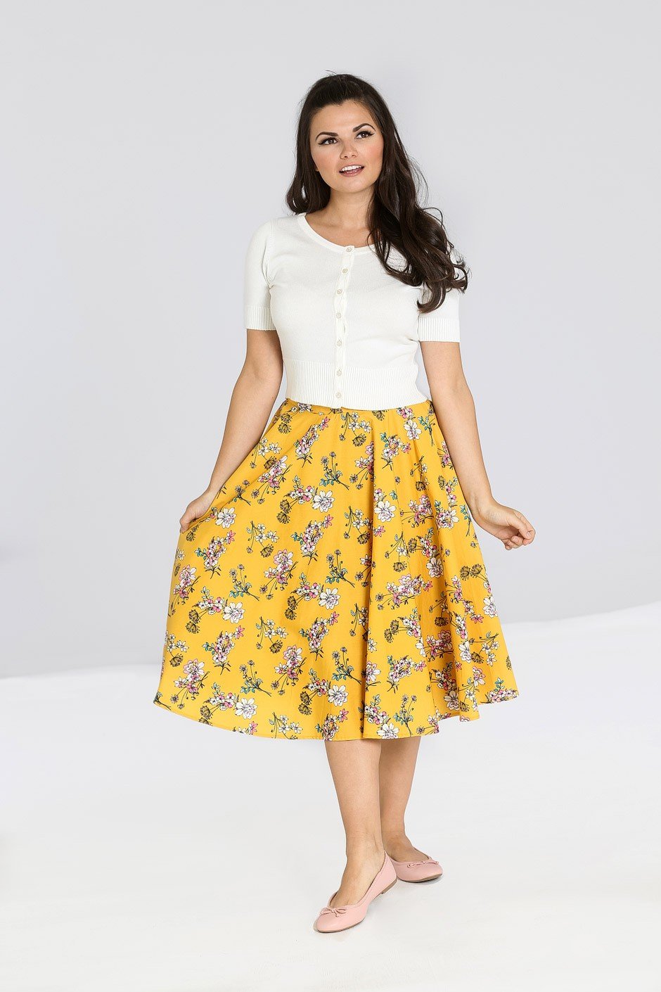 Bottoms Hell Bunny Summer Vintage Garden Muriel Mustard Yellow 50's Skirt with Pockets