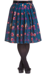 Bottoms Hell Bunny Wonderland Forest & Birds Print Midnight Blue Pleated Skirt