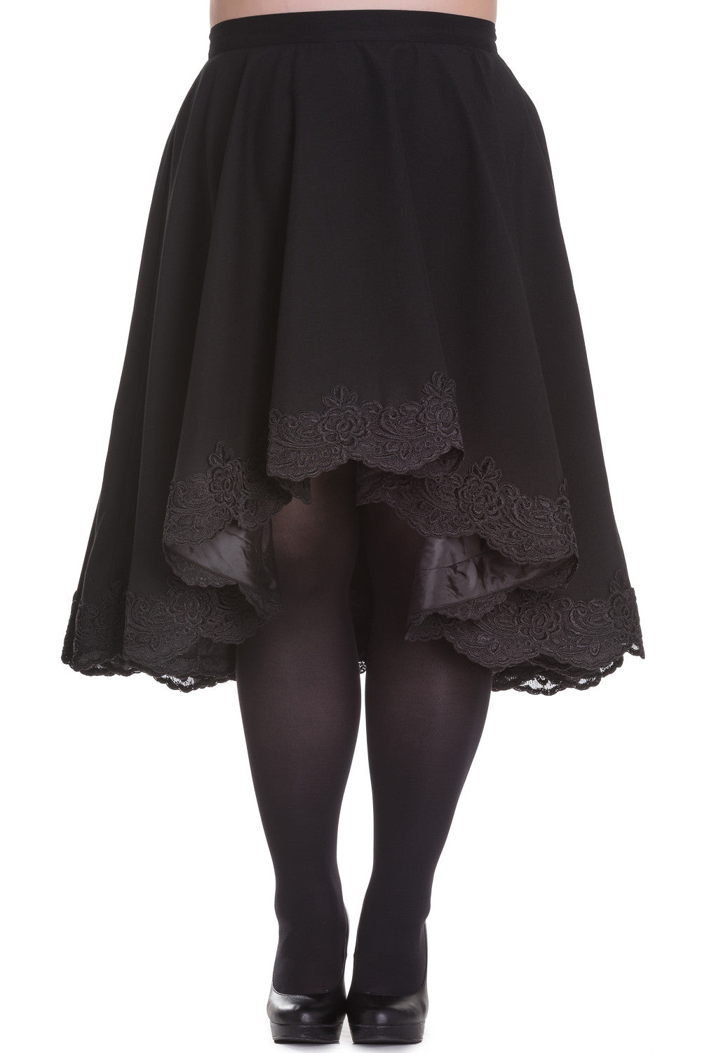 Bottoms Victorian Goth Punk Rockabilly Black Lace Trimmed Full Circle Skirt