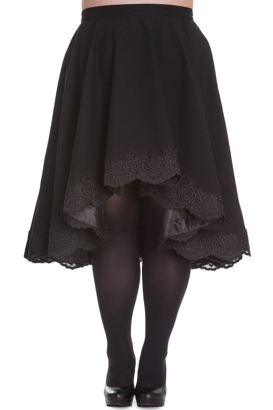 Bottoms Victorian Goth Punk Rockabilly Black Lace Trimmed Full Circle Skirt