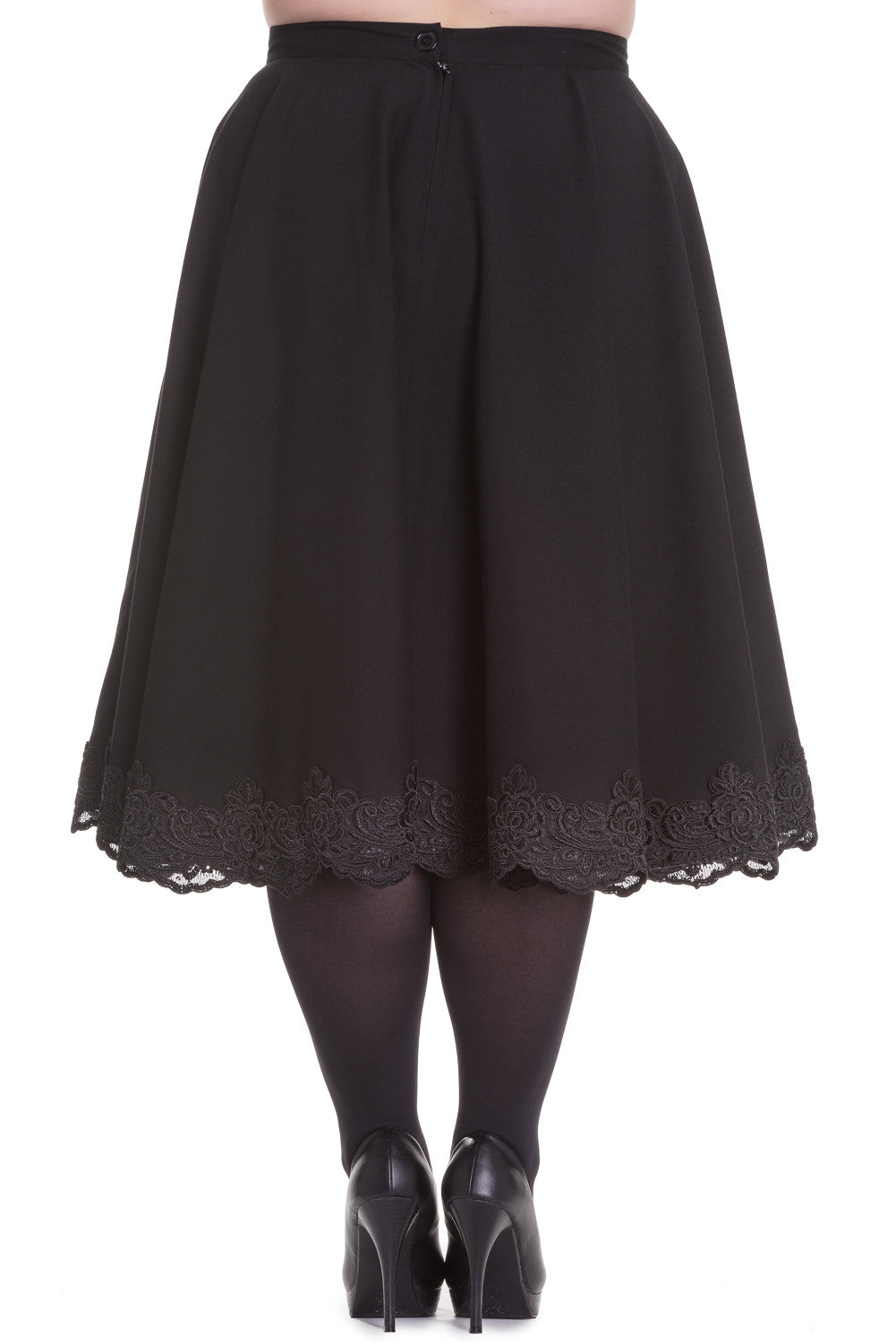 Bottoms Victorian Goth Punk Rockabilly Black Lace Trimmed Full Circle Skirt