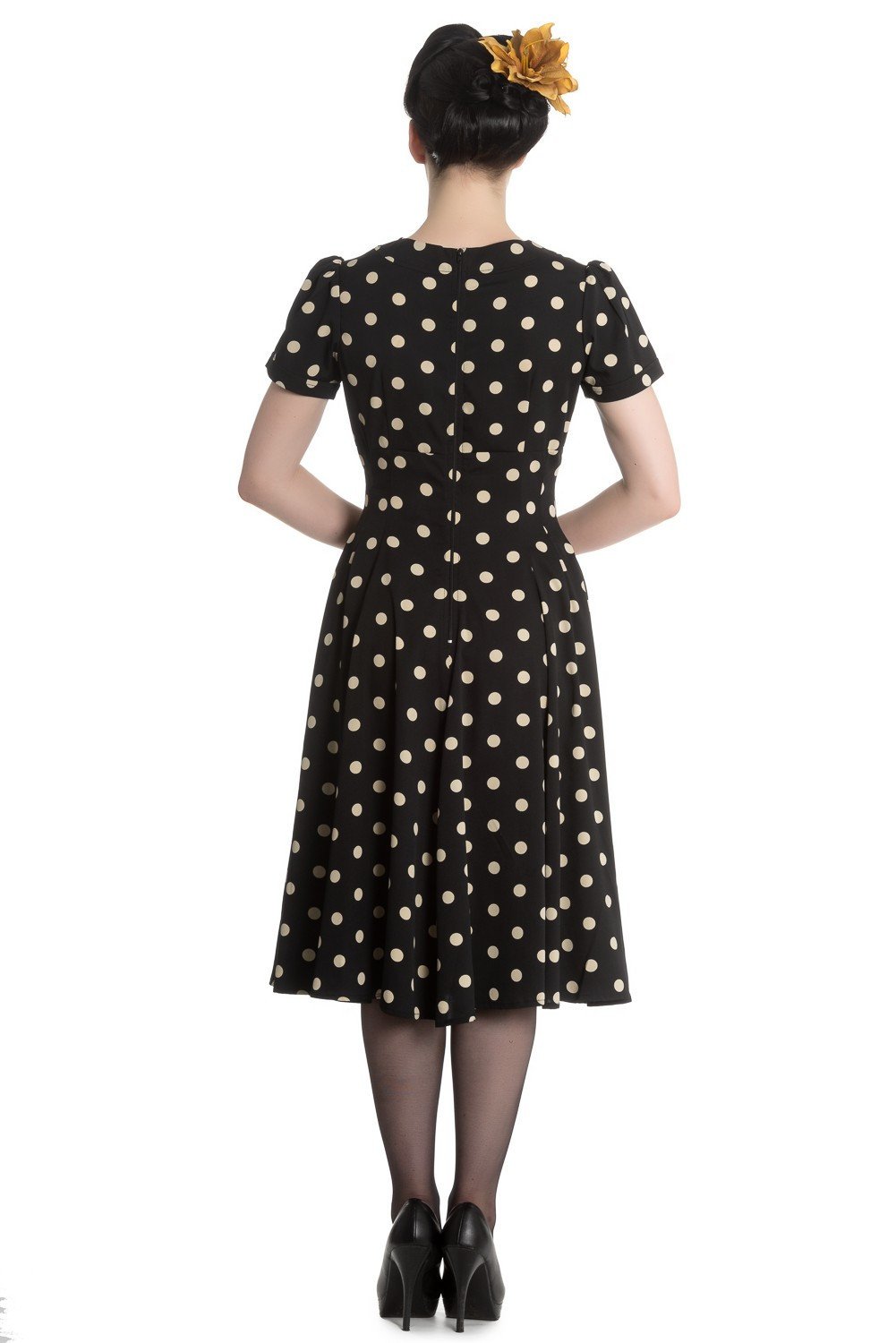 Dresses XS / Black 50's Retro Vintage Sweet Office Lady Black Mod Polka Dot Dress