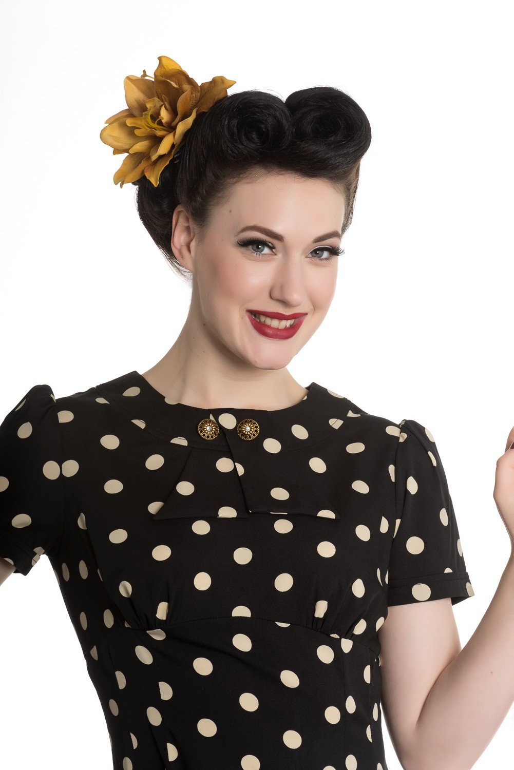 Dresses XS / Black 50's Retro Vintage Sweet Office Lady Black Mod Polka Dot Dress