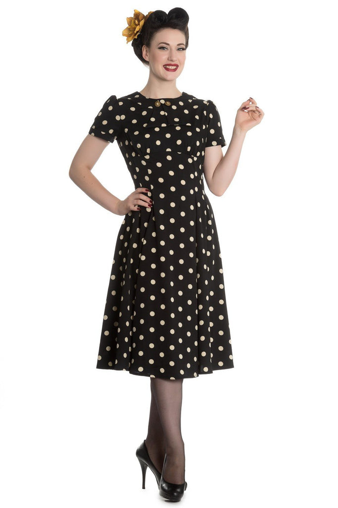 Dresses XS / Black 50's Retro Vintage Sweet Office Lady Black Mod Polka Dot Dress