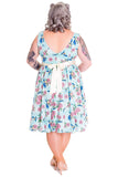 Dresses 2XL Hell Bunny 50's Retro Vintage Blue Birds and Pink Roses with Bow Party Dress