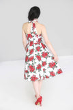 Dresses Hell Bunny 50’s Vintage Red Rose Floral Print White Halter Party Dress - Cannes Dress