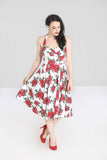 Dresses XL Hell Bunny 50’s Vintage Red Rose Floral Print White Halter Party Dress - Cannes Dress