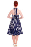 Dresses Hell Bunny 60's Navy and White Polka Dot Halter Flare Party Dress