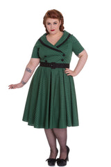 Dresses 2XL / Green Hell Bunny 60's Vintage Style Polka Dot Starlet Wide V-neck Collar Party Dress