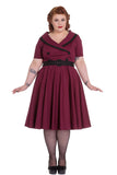 Dresses 2XL / Burgundy Hell Bunny 60's Vintage Style Polka Dot Starlet Wide V-neck Collar Party Dress