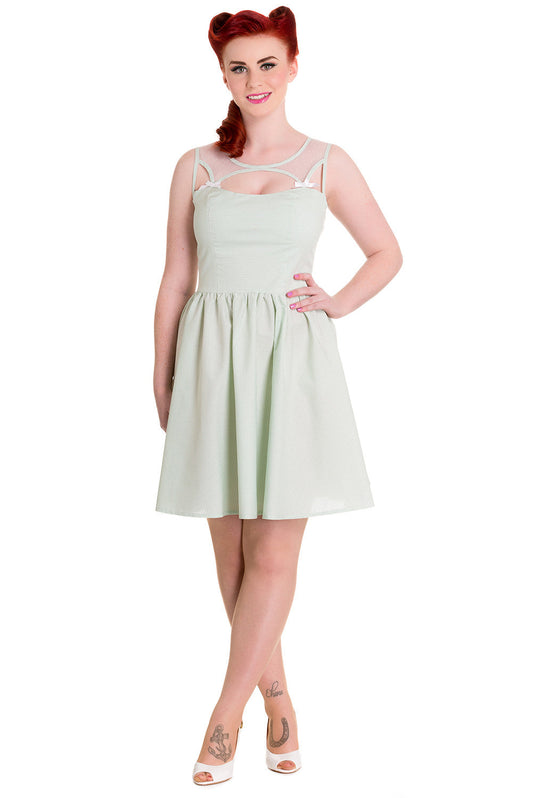 Dresses Hell Bunny Alice in the Wonderland Mint Green Gingham Check Sheer Top Party Dress