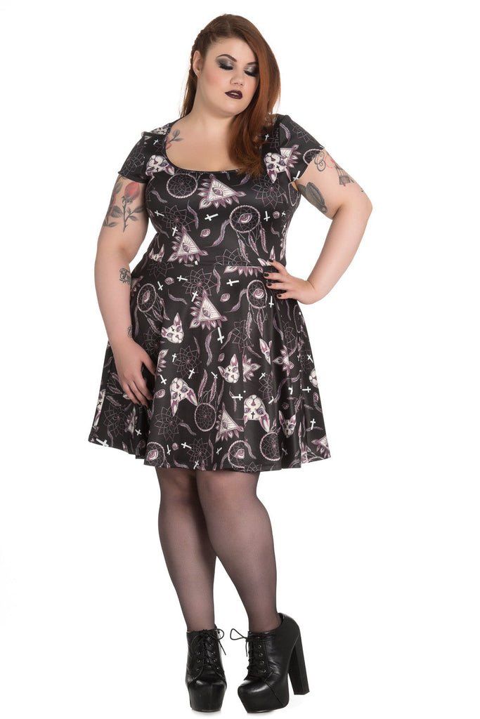 Dresses 3XL / Black Hell Bunny Gothic Dark Side Sphynx Cat & Witchy Magic Skater Dress