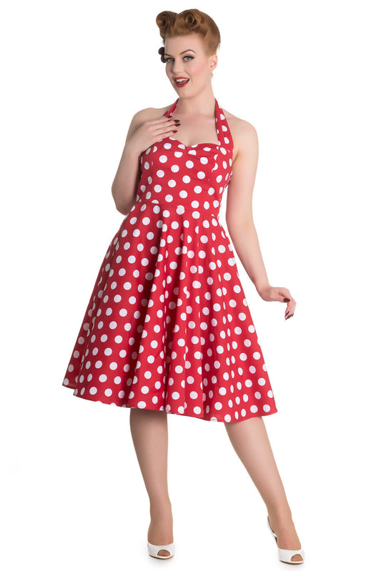 Dresses Hell Bunny Mariam 60's Red and White Polka Dots Halter Flare Party Dress