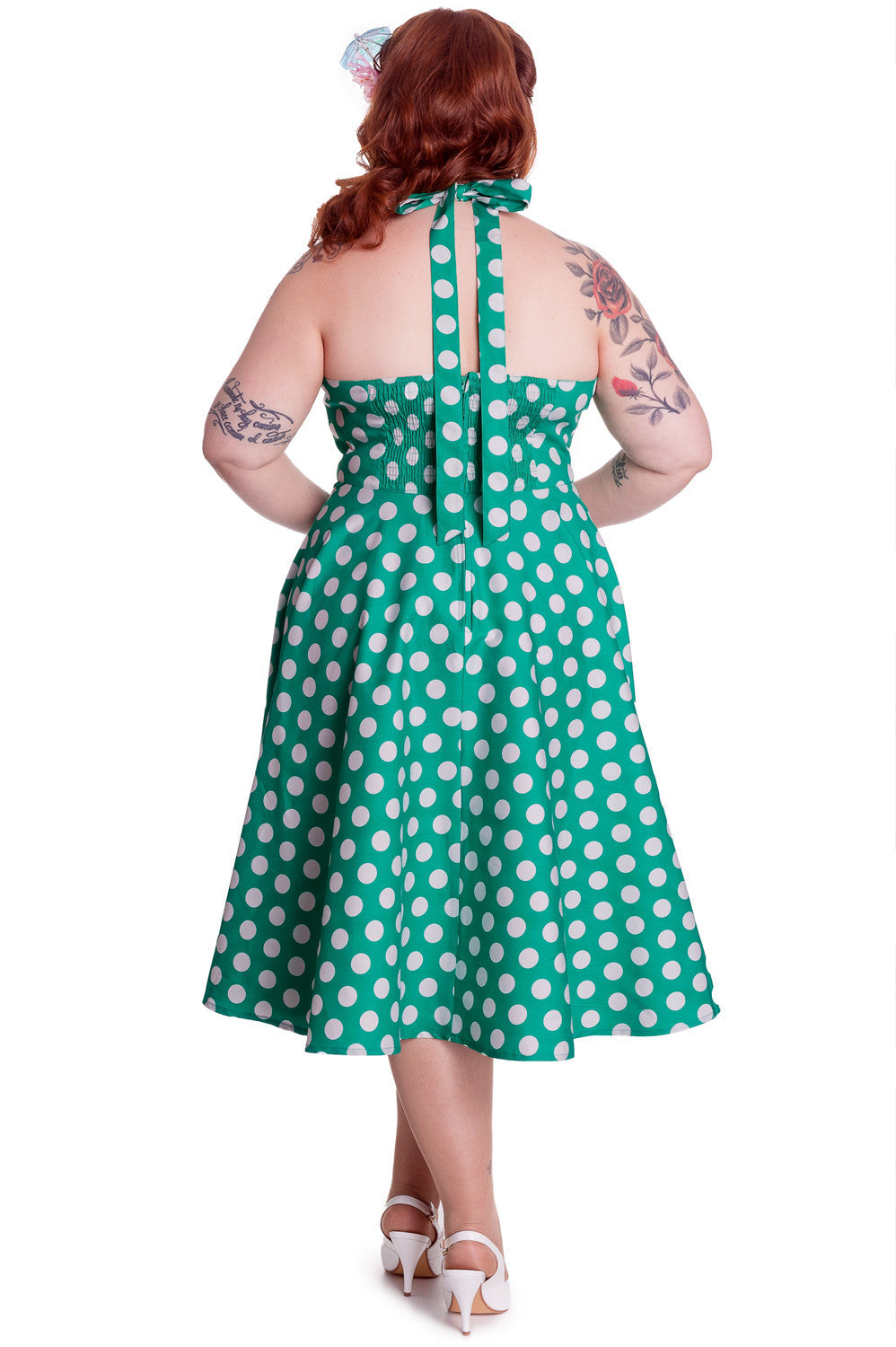 Dresses Hell Bunny Marian 50's Retro Halter Green and White Polka Dot Halter Dress