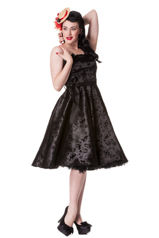 Dresses S / Black Hell Bunny Rockabilly Gothic Velvet Tattoo Art Flocked Satin Party Dress