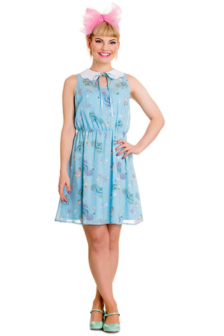 Dresses Hell Bunny Sea Punk Pastel Blue Bubble & Seahorse Sweet Blue Chiffon Dress