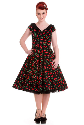 Dresses Hell Bunny Sweet Cherry Pop Cherry Love 50's Pinup V-neck Flare Party Dress