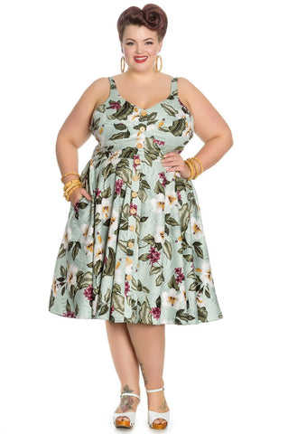 Dresses 2XL / Green Hell Bunny Tahiti Tropical Floral 50s Vintage Rockabilly Flare Swing Party Dress