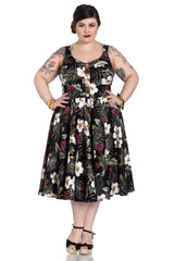 Dresses 2XL / Black Hell Bunny Tahiti Tropical Floral 50s Vintage Rockabilly Flare Swing Party Dress