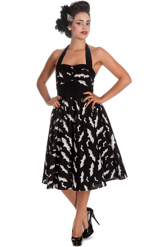 Dresses XS / White Rockabilly Gotham City Bat Attack Mini Bats Print Halter Party Dress