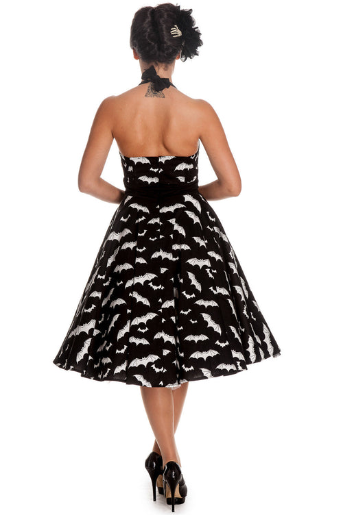 Hell Bunny Gotham City Bat Attack Mini Bats Print Halter Party Dress – Skelapparel