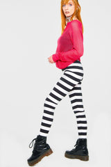 Bottoms Jawbreaker Black and White Gothic Jailbied Striped Thick Leggings