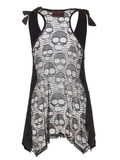 Tops S / Black Gothic Love Skull Death - Skull with flowers and colorful moth Flare Tank Top