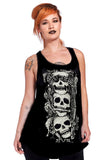 Tops S Gothic Three Wise Skulls See No Evil Black Slouchy Vest Tank Top