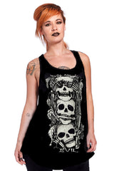 Tops S Gothic Three Wise Skulls See No Evil Black Slouchy Vest Tank Top