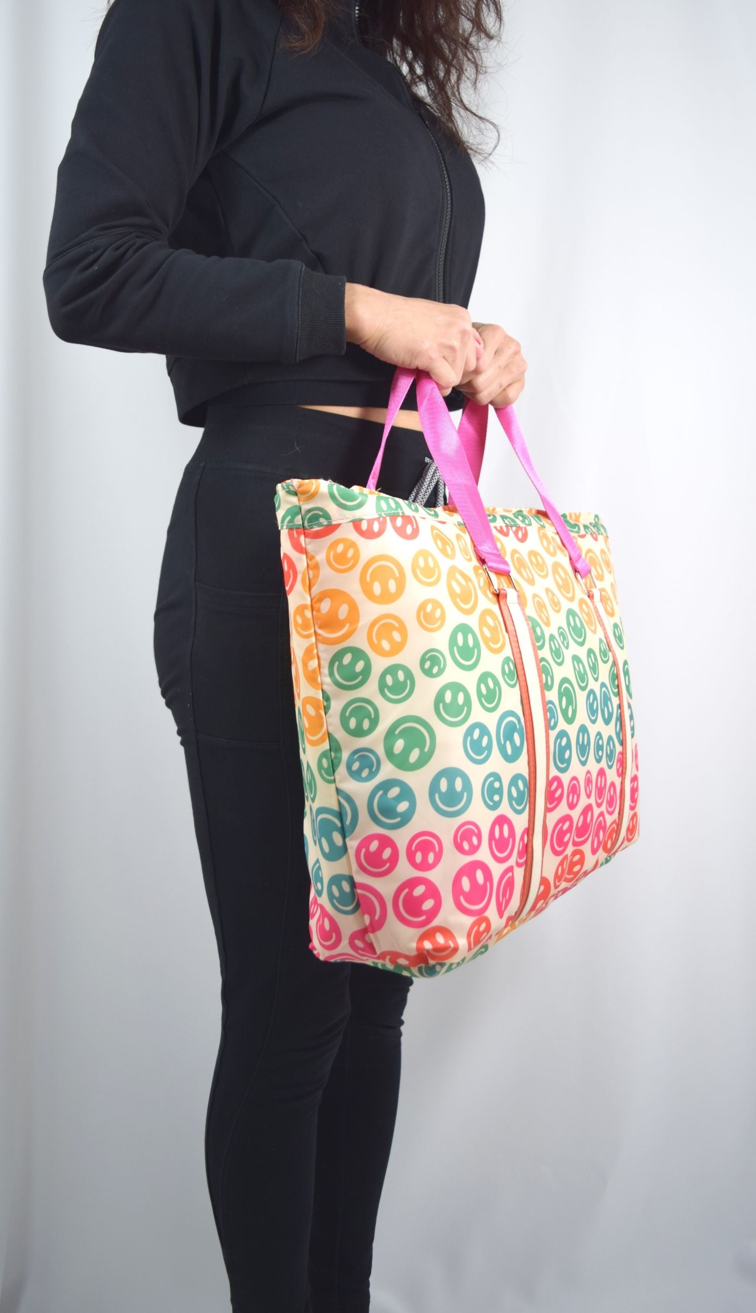 Accessories Katydid Boho Colorful Happy Face Smile All Over Large Travel Tote Bag