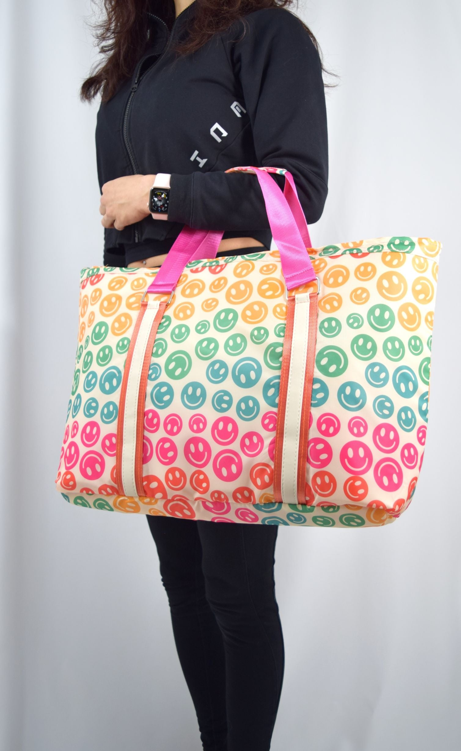 Accessories Katydid Boho Colorful Happy Face Smile All Over Large Travel Tote Bag