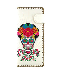 Accessories White Lavishy Catrina Day Of The Dead sugar skull Embroidered Flat Large Wallet Gift
