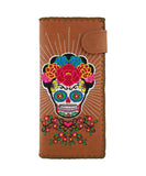 Accessories Brown Lavishy Catrina Day Of The Dead sugar skull Embroidered Flat Large Wallet Gift