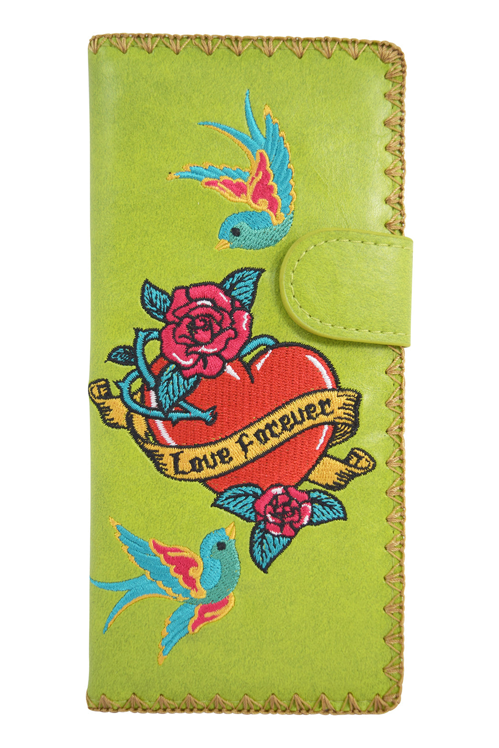 Accessories Lavishy Tattoo Art love forever Sparrow birds embroidered Large flat wallet