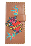 Accessories Brown Lavishy Tattoo Art love forever Sparrow birds embroidered Large flat wallet