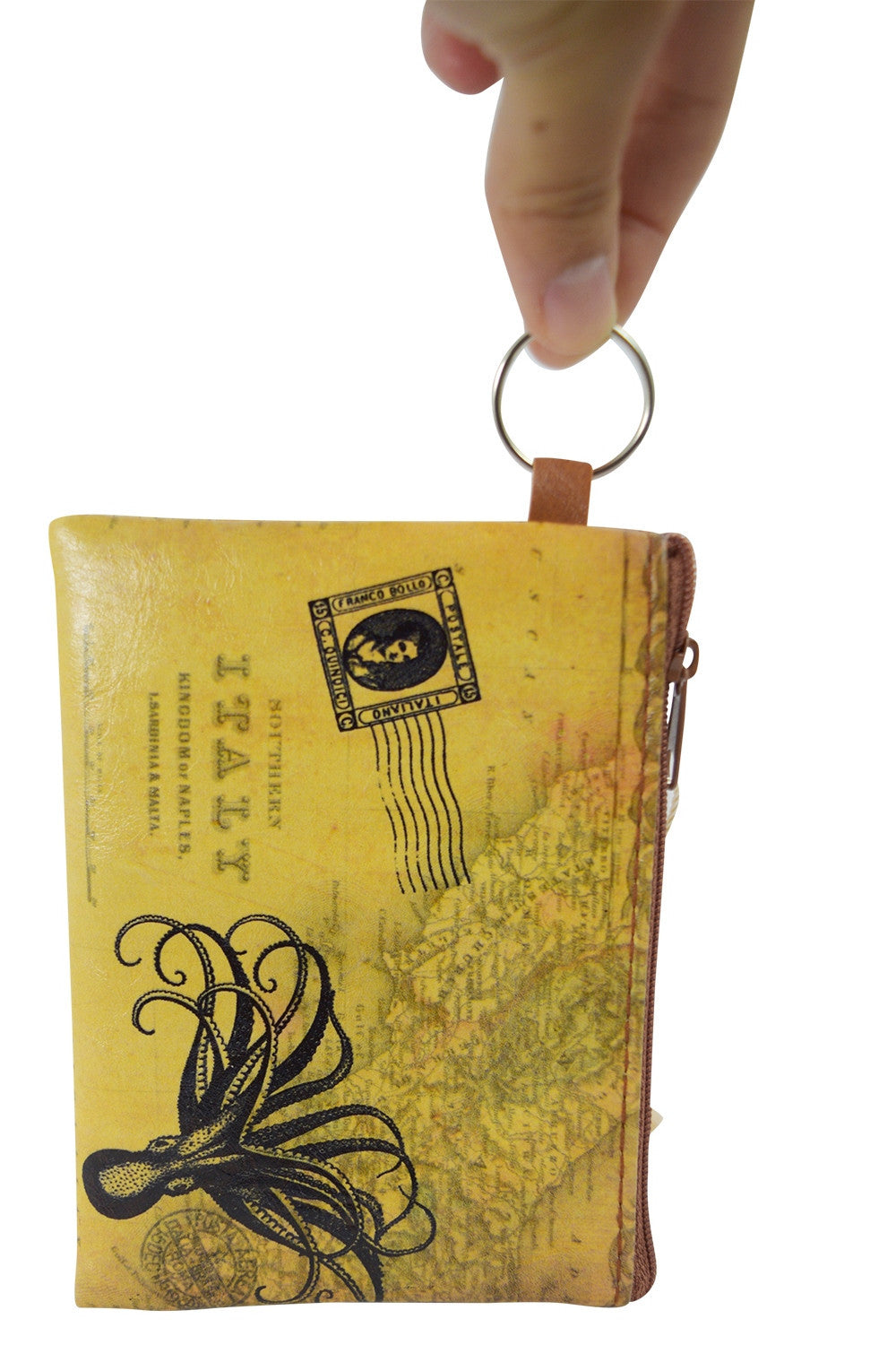 Accessories Vintage Map Globetrotter Italy Toilers of the Sea Octopus Coin Purse Keychain