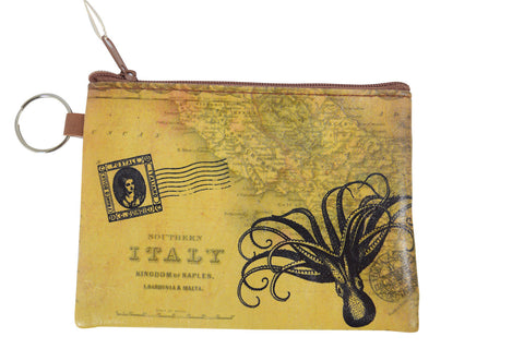 Accessories Vintage Map Globetrotter Italy Toilers of the Sea Octopus Coin Purse Keychain