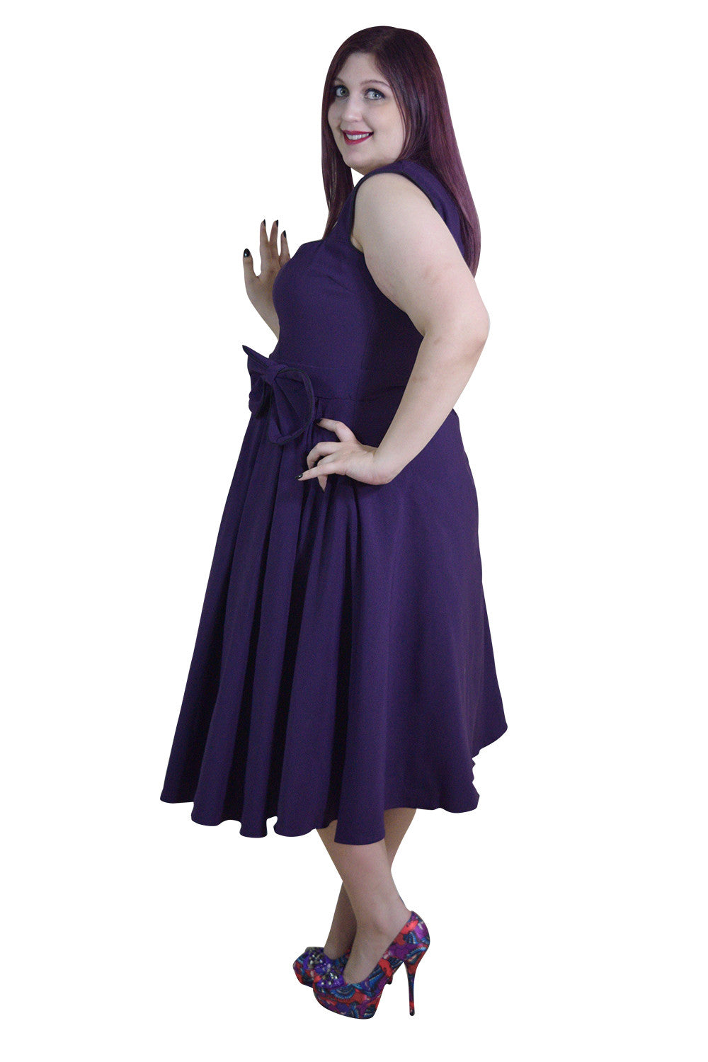 Plus size 60's Classic Vintage Purple Flare Party Dress with Bow US XL (UK18) Plus size 60's Classic Vintage Purple Flare Party Dress with Bow US XL (UK18)