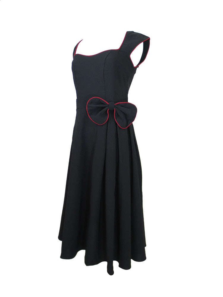 Dresses Rockabilly Pinup Vintage Style 60's Black Belted Flare Party Dress with Bow