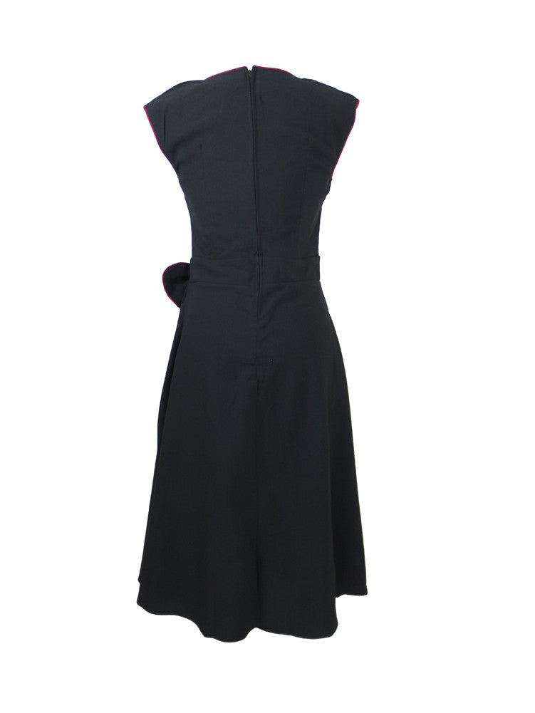 Dresses Rockabilly Pinup Vintage Style 60's Black Belted Flare Party Dress with Bow