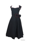 Dresses Rockabilly Pinup Vintage Style 60's Black Belted Flare Party Dress with Bow
